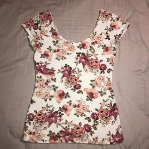S Floral Pink Top with wide neckline